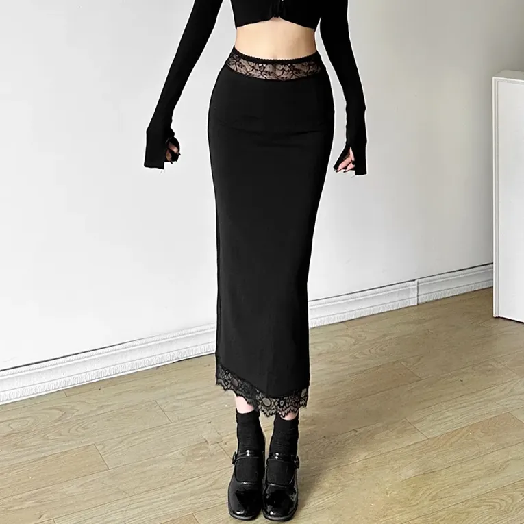 ★chemehc★LACE MIDI SKIRT (BLACK)★正規品/韓国送料込 Petite Travelers Lace Hem Midi Skirt | Chico's