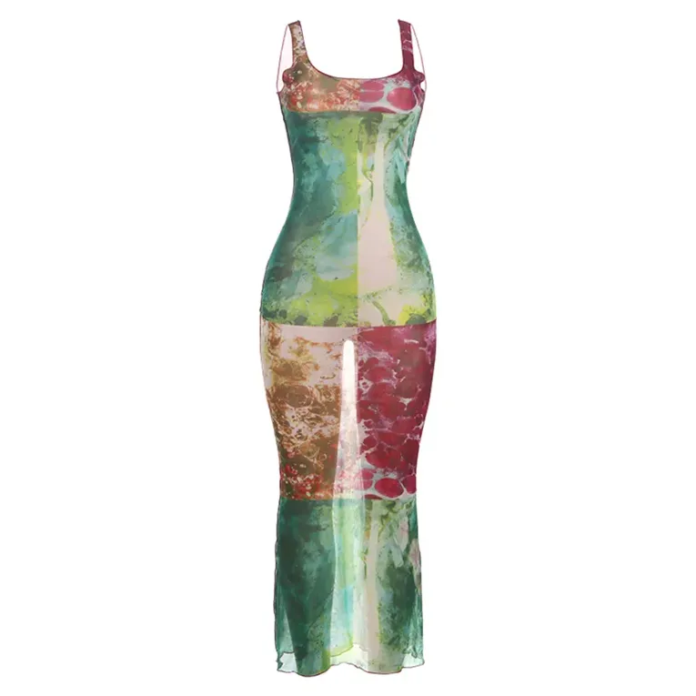 Green Abstract Print Bodycon Dress - Image 1