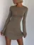 Khaki Solid Round Neck Bodycon Dress