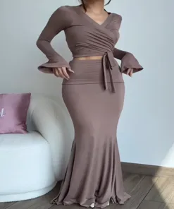 Grey Solid Fit And Flare Co Ord Set