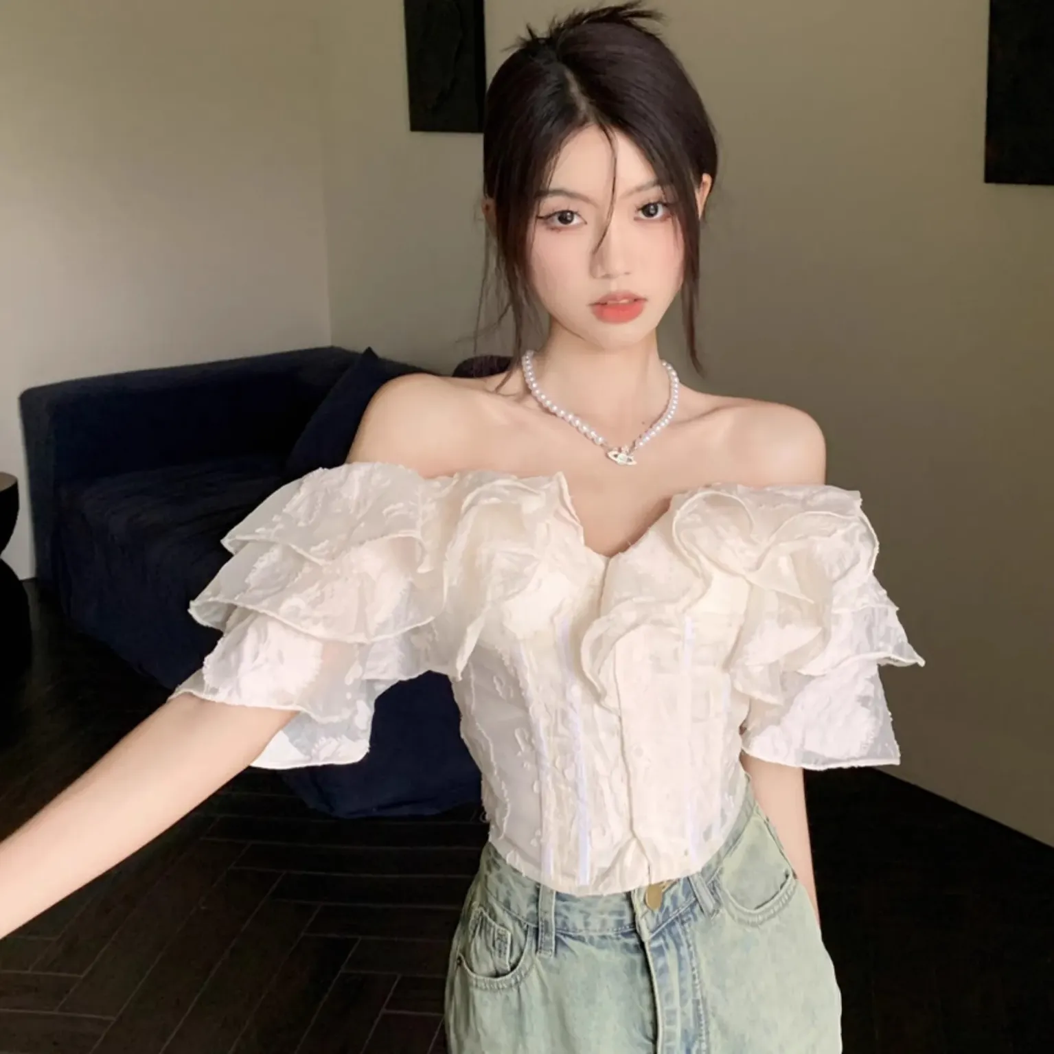 トップス ANDMARY Mew frill tops ANDMARY】Mew frill tops