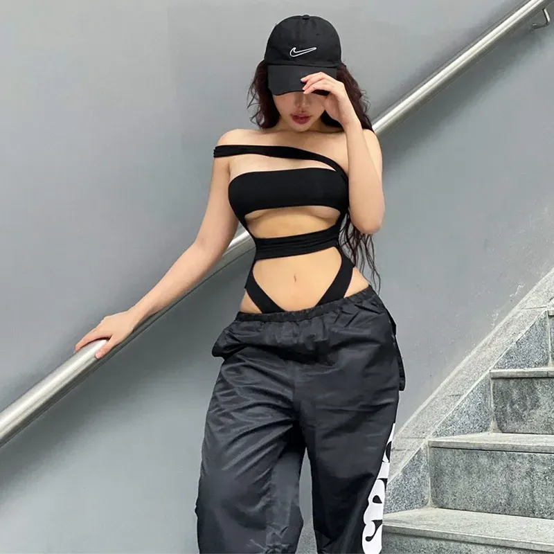 Black Solid Cut Out Detail Top