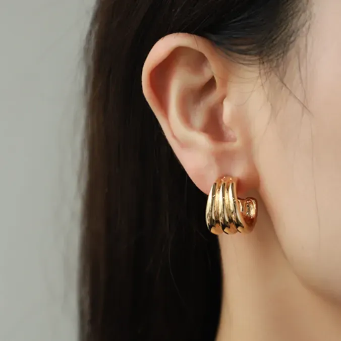 Imitation Gold-Plated Contemporary Hoop Earrings - NEWME