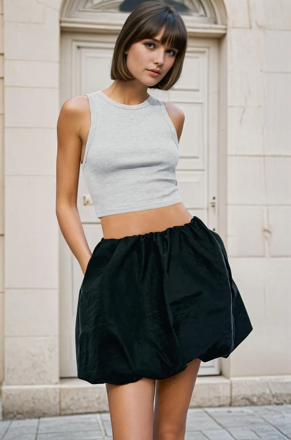 【mnem】Shigo Check Balloon Mini Skirt NM-PRC-80-SKT-24-MAY-5875-