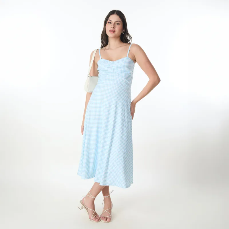 princess polly baby blue dress Light Blue Checks Spaghetti Straps Dress