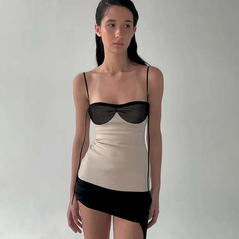 Beige Colorblock Fitted Cami Top - Image 1