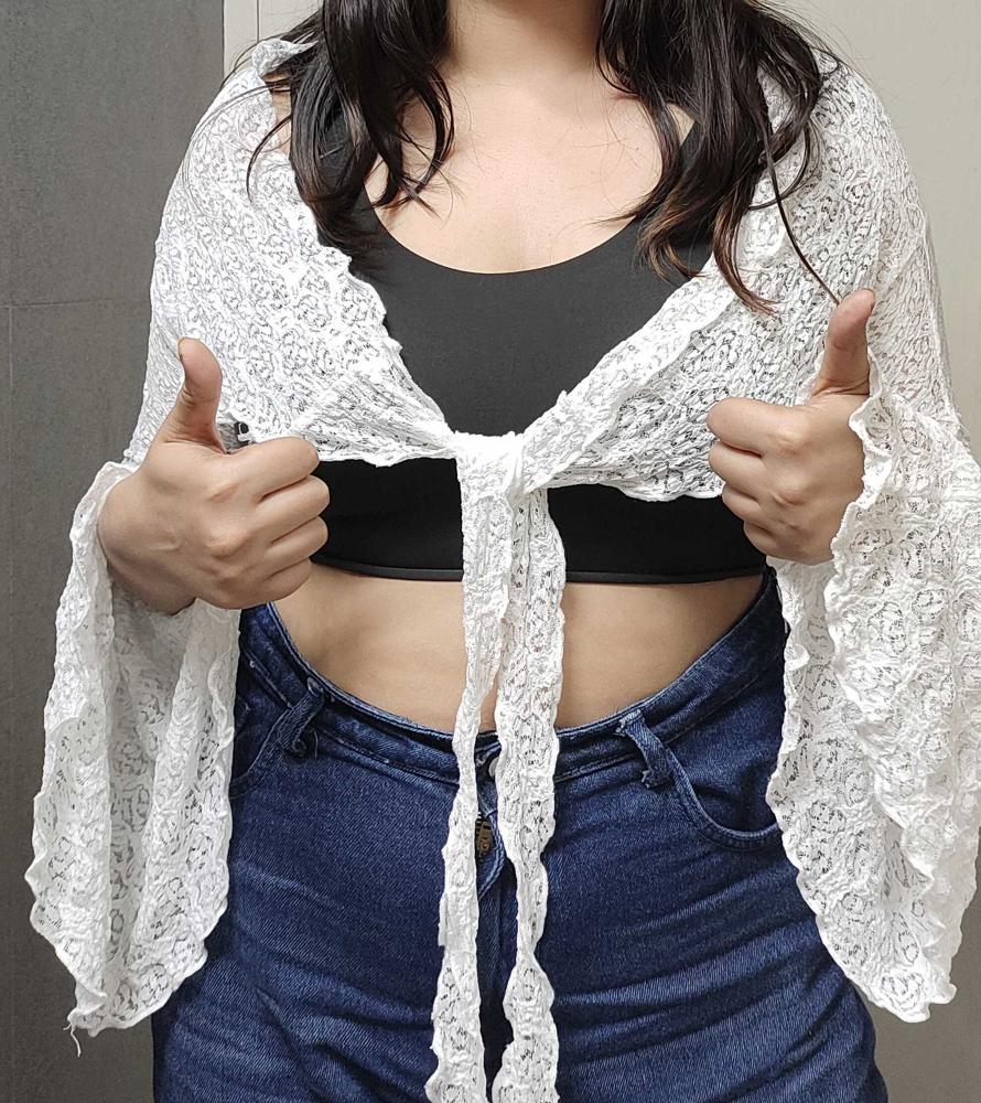 m me eme Cotton lace cut-out tops White Women's White Lace