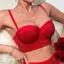 Red Sparkly Half-Coverage Demi Cup back closure Bra