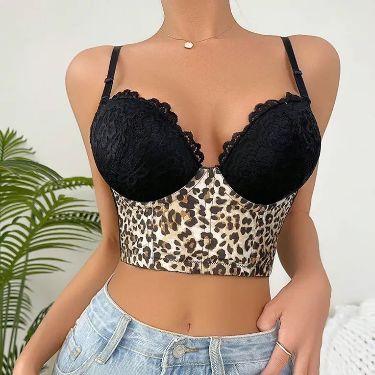 Black Animal Or Skin Print Sweet Heart back closure Half-Coverage Bralette - Image 1