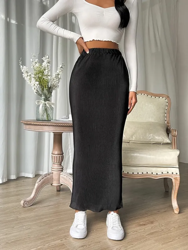Black Ribbed Bodycon Skirt - NEWME