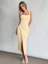 Beige Draped Square Neck Dress