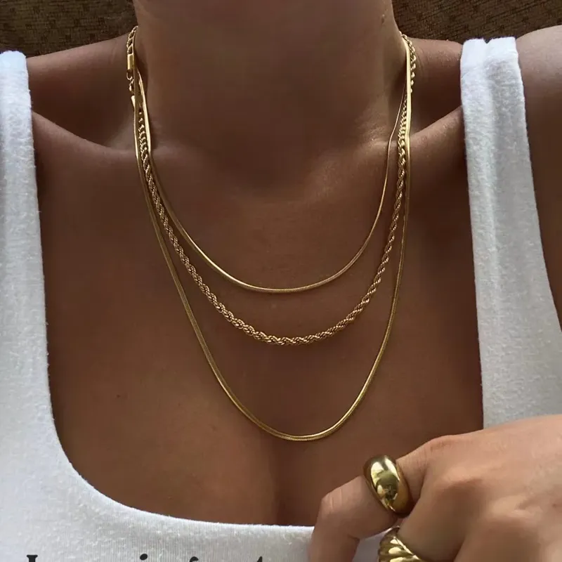 Imitation Gold Textured Layered Necklace - NEWME