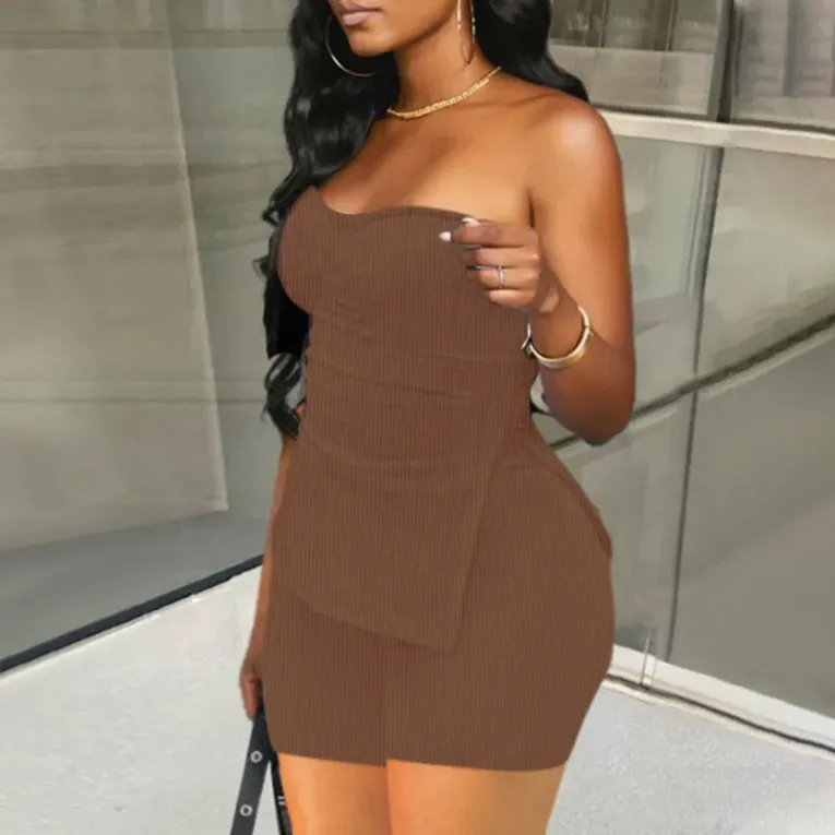 Brown Solid Fitted Co Ord Set - Image 1
