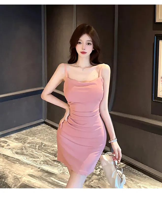 ワンピース ETMON Heart Neck Strap Dress, Pink 에트몽]Heart Neck Strap Dress, Pink