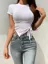 White Ruched Mock Neck Asymmetric Top