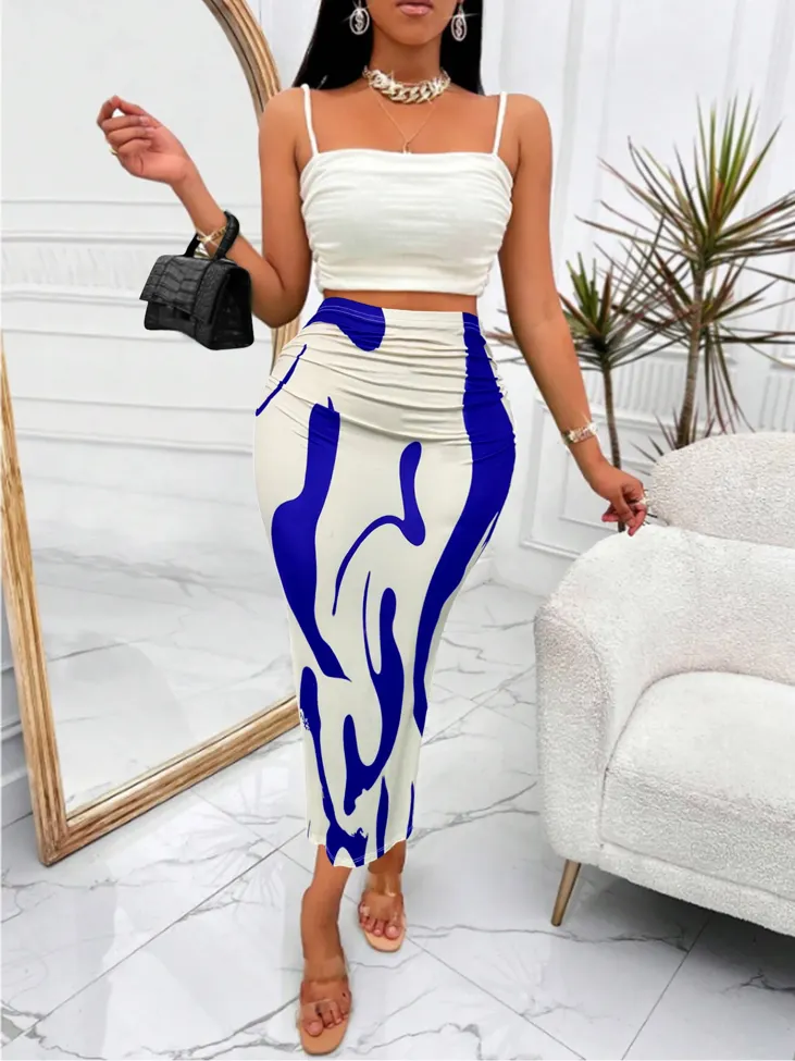 Blue Abstract Bodycon Skirt - Image 1