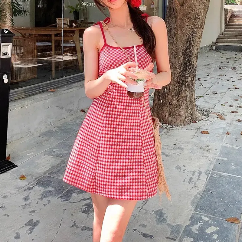 new tag red print dress twice tied sleeve stripe . L main image 0