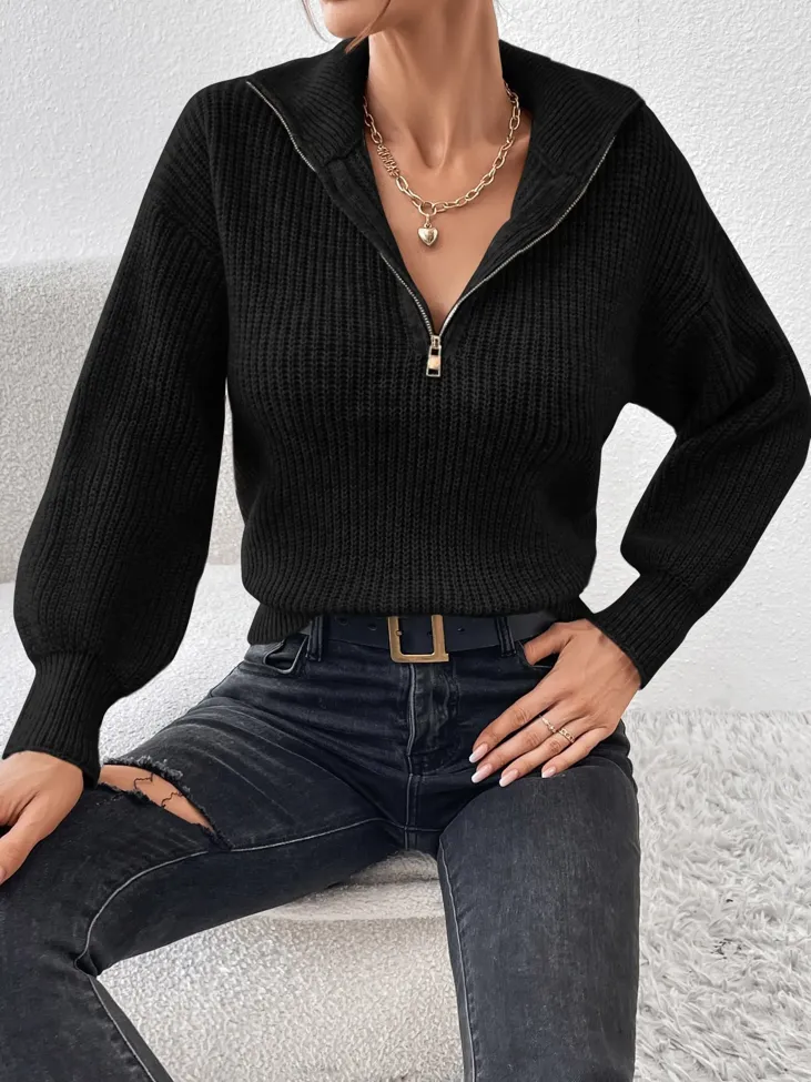 Black Textured High Neck Sweater Top - Image 1