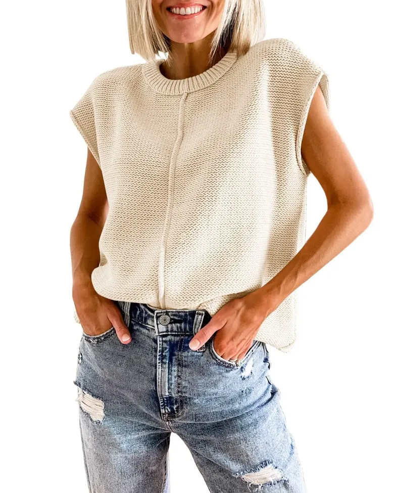Cream Textured Knitted Top - Image 1
