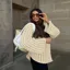 Beige Textured Frayed Sweater