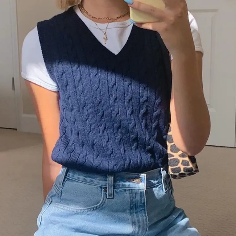 Navy Cable Knit Sweater Vest - Image 1