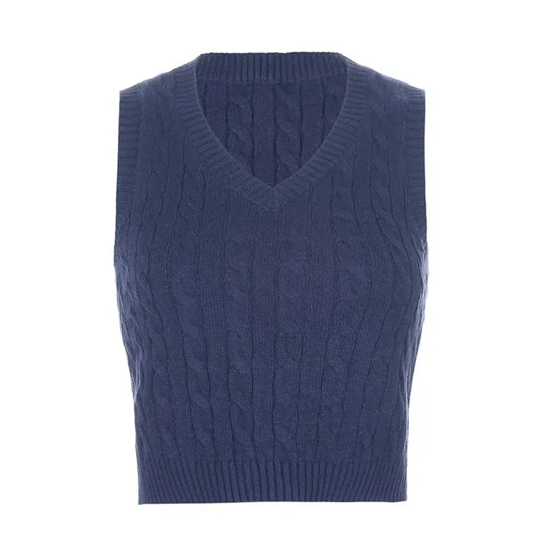 knuth marf high neck long knit vest/navy（Navy Cable Knit