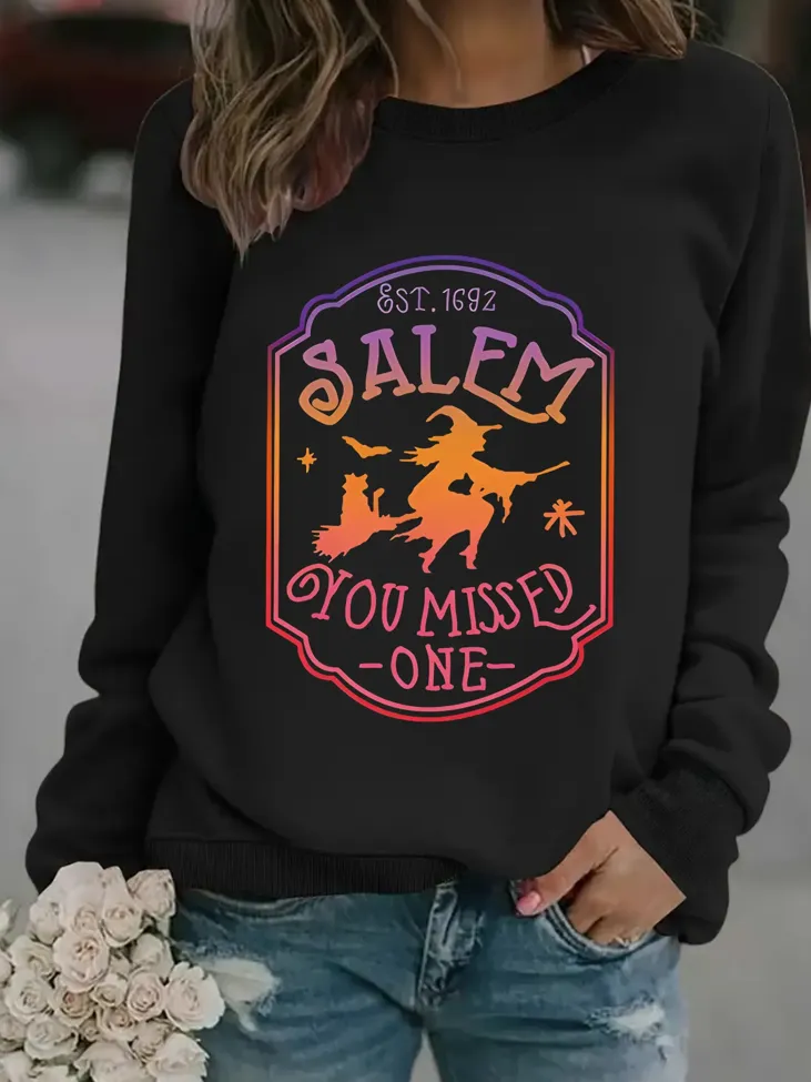 Black Graphic Print Crew Neck Sweatshirt - Image 1
