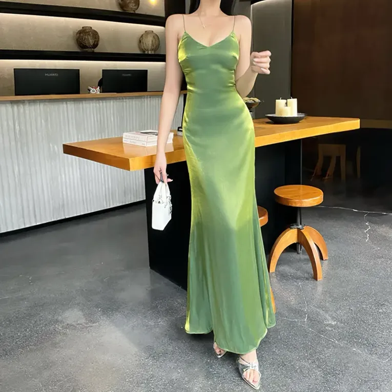 Green Solid A-Line Maxi Dress - Image 1
