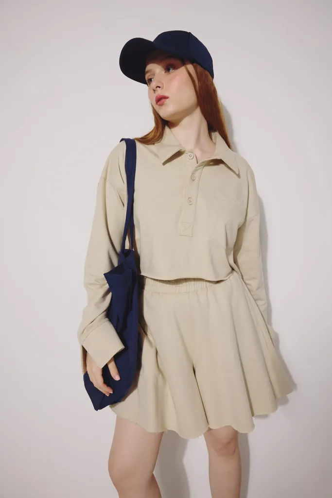 Light Green Oversized Cropped Shirt And Shorts Set - Image 1
