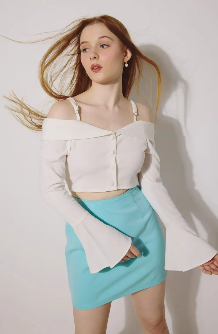 White Cold Shoulder Crop Top - Image 1