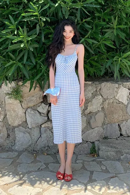 Blue Fluid Checkered Dress main image 0
