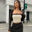 Dark Brown Colorblock Square Neck Top