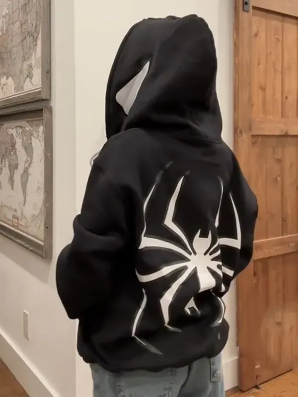 Black Graph Hooded Loose Fit Jacket - Image 1