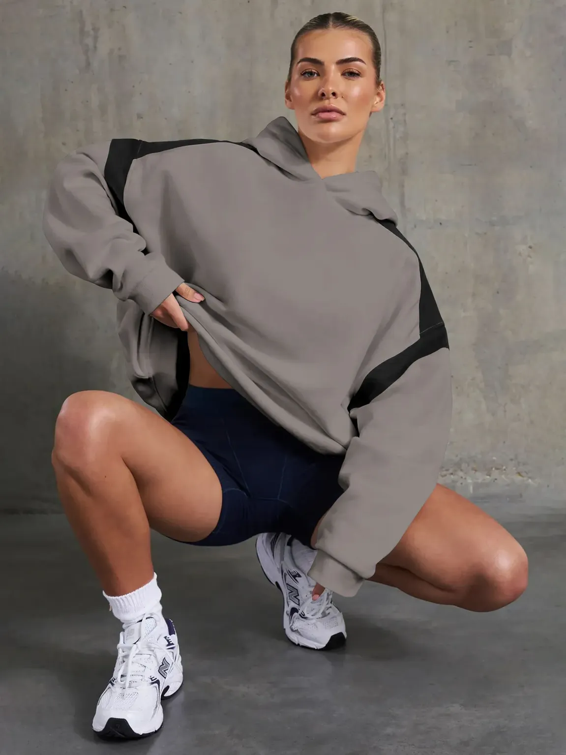 Dark Grey Color Blocked Hoodie - NEWME