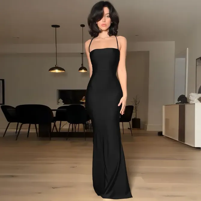 Black Solid Maxi Dress - NEWME