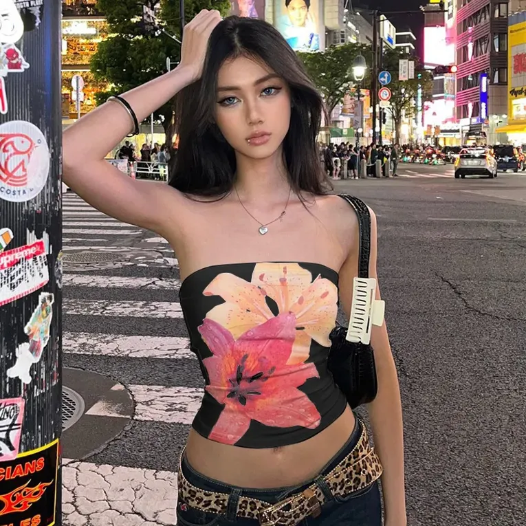 Black Floral Tube Top - Image 1