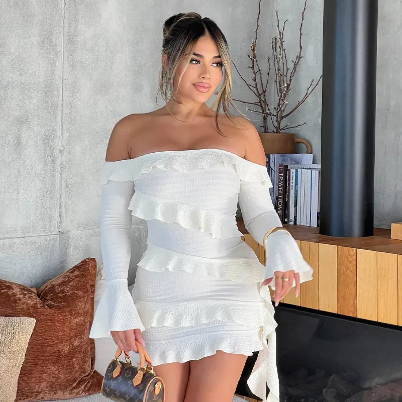 White Ruffle Detail Dress