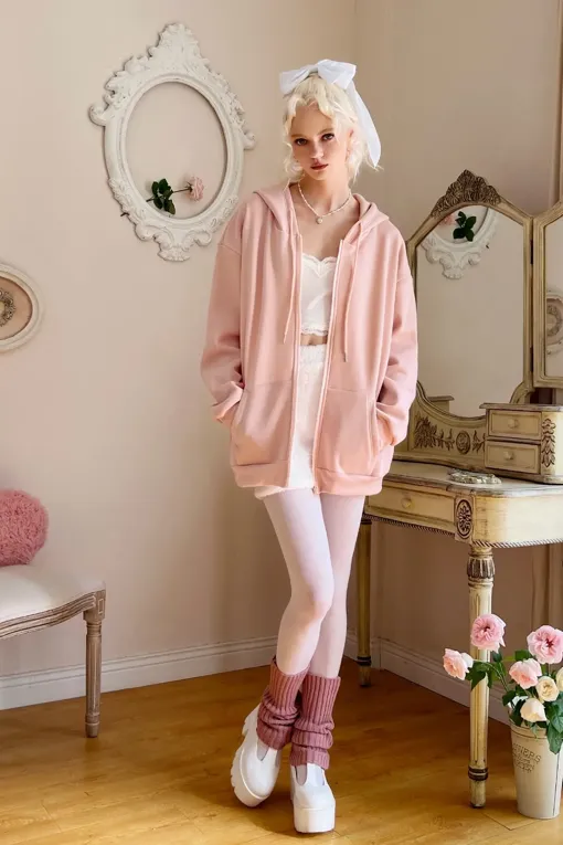 Pink Solid Hooded Sweatshirt - NEWME