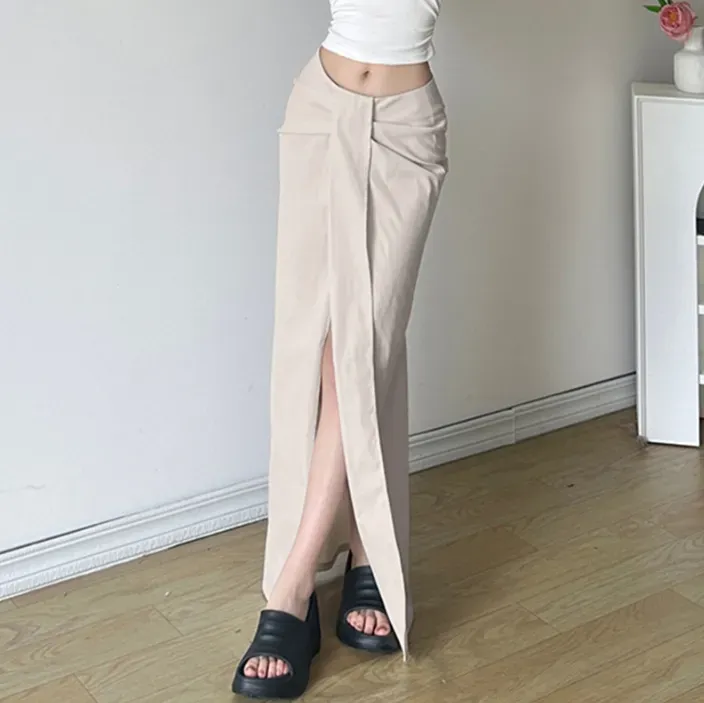 Off White Solid Draped Skirts - Image 1