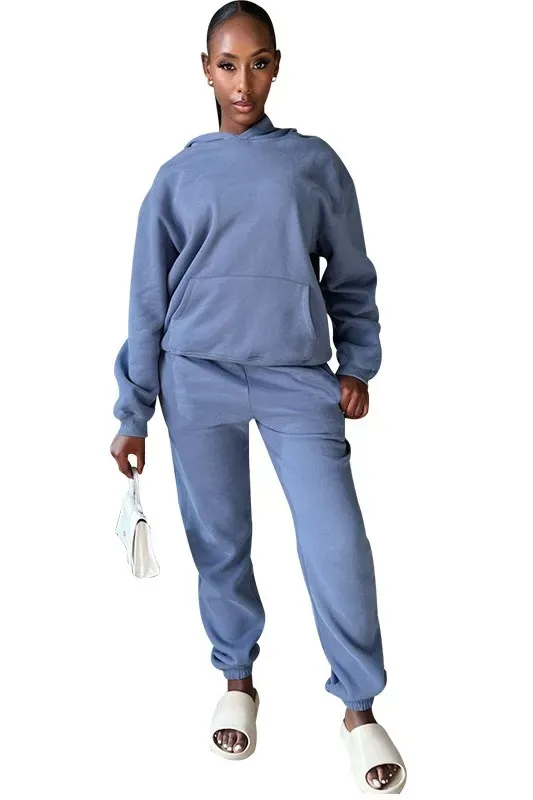 Light Blue Hooded Solid Winter Co-Ords - NEWME