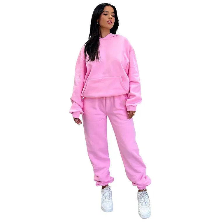 Pink Hooded Solid Winter Co-Ords - Image 1