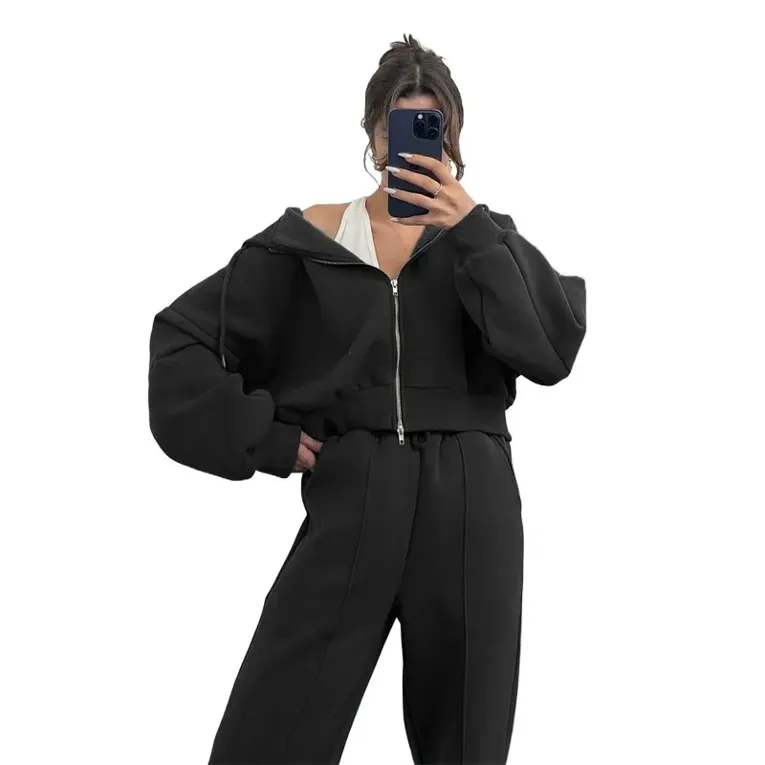 Grey Solid Hooded Zip Up Co-Ord Set - Image 1