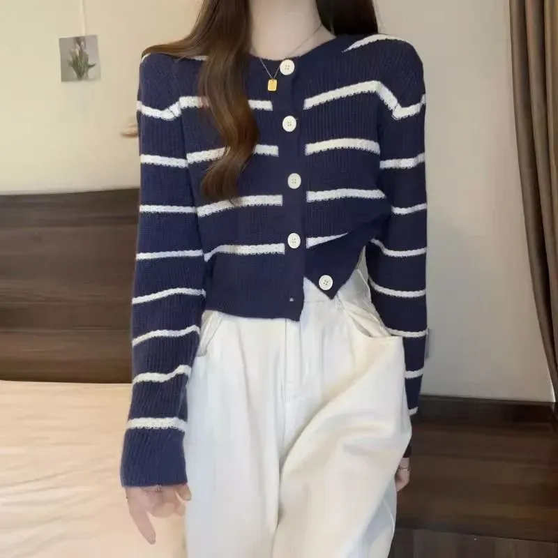 トップス MYNE DOCKING CARDIGAN NAVY Navy Blue Striped Cardigan - NEWME