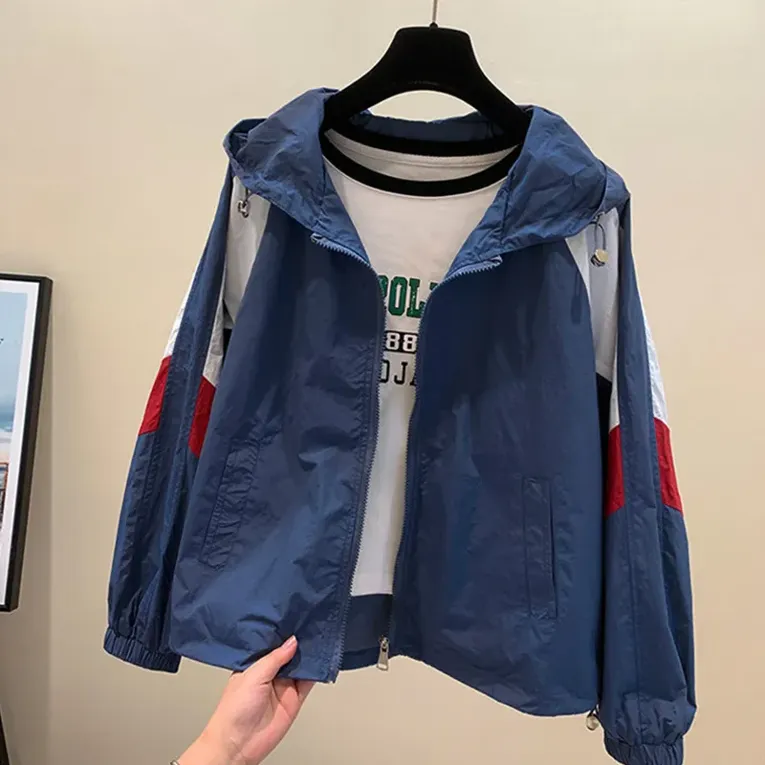 Blue Color Blocked Windcheater Jacket - Image 1