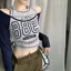 Blue Color Blocked Typographic Top