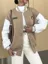 Khaki Color Blocked Varsity Jacket