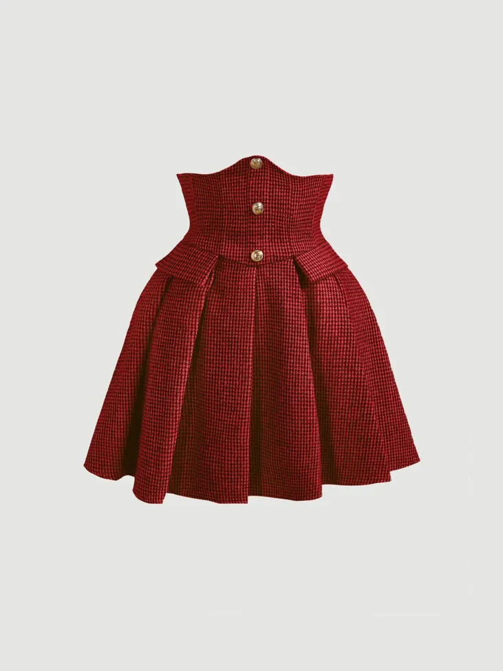 Red Pin Check Pleated Skirt - Image 1