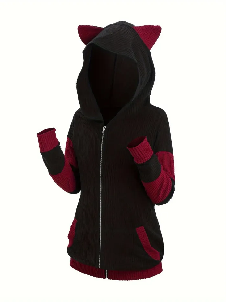 Black Maroon Color Blocked Hoodie Sweatshirt - Image 1