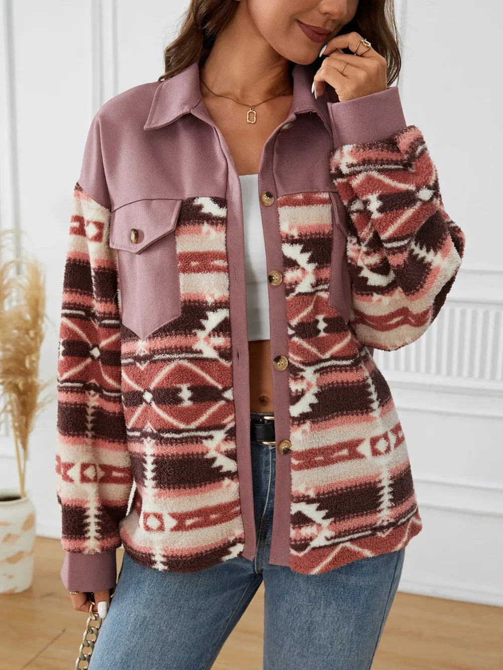 Sherpa Jacket Denim Jacket Aztec Womens Jacket Country Girl Aztec