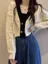 White Colorblock Cropped Cardigan